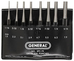 General - 8 Piece, 1/16 to 5/16", Pin Punch Set - Comes in Plastic Case - Americas Industrial Supply