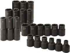 SK - 22 Piece 1/2" Drive Standard Deep Impact Socket Set - 6 Points, 8 to 19mm, Metric Measurement Standard - Americas Industrial Supply