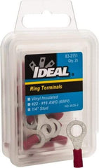 Ideal - 22-18 AWG Partially Insulated Crimp Connection Circular Ring Terminal - 1/4" Stud, 1.055" OAL x 0.394" Wide, Tin Plated Brass Contact - Americas Industrial Supply