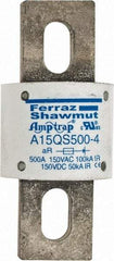 Ferraz Shawmut - 150 VAC/VDC, 500 Amp, Fast-Acting Semiconductor/High Speed Fuse - Bolt-on Mount, 3-1/2" OAL, 100 at AC, 50 at DC kA Rating, 1-1/2" Diam - Americas Industrial Supply