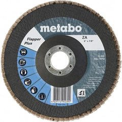 Metabo - 80 Grit, 6" Disc Diam, 7/8" Center Hole, Type 27 Zirconia Alumina Flap Disc - 10,200 Max RPM, Fiberglass Backing, Arbor Attaching System, Coated - Americas Industrial Supply