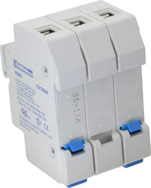 Ferraz Shawmut - 3 Pole, 1000 VDC and 800 VAC, 30 Amp, DIN Rail Mount Fuse Holder - Compatible with CC Class, 1-1/2 Inch Long x 2.07 Inch Wide and 13/32 Inch Diameter Fuse - Americas Industrial Supply