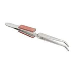 Value Collection - 6-1/2" OAL Stainless Steel Assembly Tweezers - Cross Locking Tweezer with Heat Insulating Fiber Grips, Bent Point - Americas Industrial Supply
