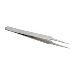 Value Collection - 4-3/4" OAL 2A-SS Precision Tweezers - Rounded Flat Tip with Tapered Edge - Americas Industrial Supply