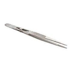 Value Collection - 5-3/4" OAL Stainless Steel Assembly Tweezers - Slide Locking Broad Point, Serrated Body/Tip - Americas Industrial Supply