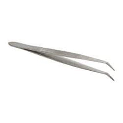 Value Collection - 4-11/32" OAL Stainless Steel Assembly Tweezers - Short Bent Point, Serrated Body/Edge - Americas Industrial Supply