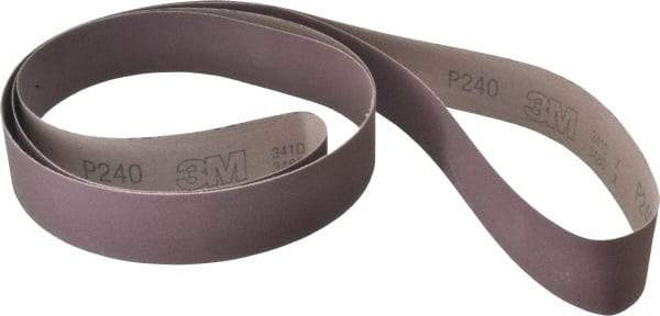 3M - 2" Wide x 132" OAL, 240 Grit, Aluminum Oxide Abrasive Belt - Aluminum Oxide, Very Fine, Coated, X Weighted Cloth Backing, Series 341D - Americas Industrial Supply