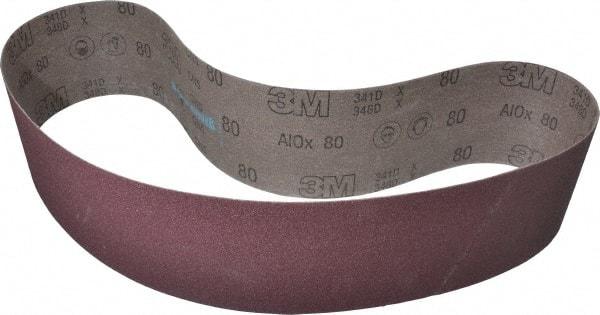 3M - 4" Wide x 48" OAL, 80 Grit, Aluminum Oxide Abrasive Belt - Aluminum Oxide, Medium, Coated, X Weighted Cloth Backing, Series 341D - Americas Industrial Supply