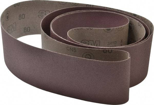 3M - 4" Wide x 132" OAL, 80 Grit, Aluminum Oxide Abrasive Belt - Aluminum Oxide, Medium, Coated, X Weighted Cloth Backing, Series 341D - Americas Industrial Supply