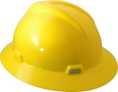 MSA - ANSI Type I, Class E Rated, 8-Point, Pin Lock Adjustment Hard Hat - Size 6-1/2 to 8, Yellow, Full Brim - Americas Industrial Supply