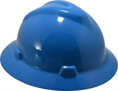 MSA - ANSI Type I, Class E Rated, 8-Point, Pin Lock Adjustment Hard Hat - Size 6-1/2 to 8, Blue, Full Brim - Americas Industrial Supply