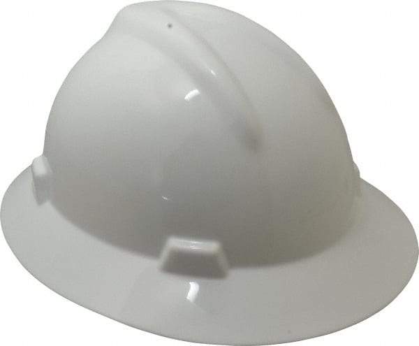 MSA - ANSI Type I, Class E Rated, 8-Point, Pin Lock Adjustment Hard Hat - Size 6-1/2 to 8, White, Full Brim - Americas Industrial Supply