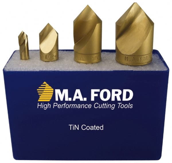 M.A. Ford - 4 Piece, 1/4 to 1" Head Diam, 60° Included Angle, Single End Countersink Set - Americas Industrial Supply