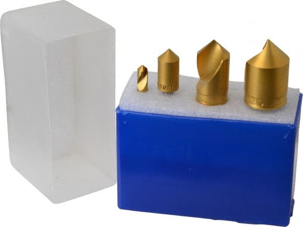 M.A. Ford - 4 Piece, 1/4 to 1" Head Diam, 90° Included Angle, Single End Countersink Set - Americas Industrial Supply