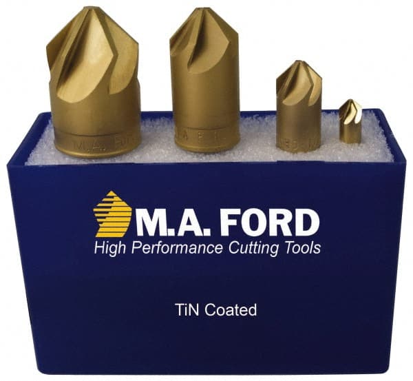 M.A. Ford - 4 Piece, 1/4 to 1" Head Diam, 82° Included Angle, Single End Countersink Set - Americas Industrial Supply