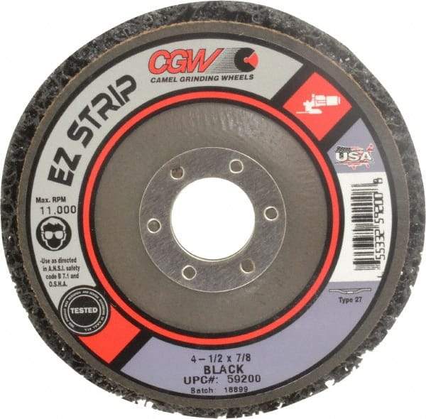 Camel Grinding Wheels - 4-1/2" Coarse Grade Silicon Carbide Deburring Disc - 7/8" Center Hole, Arbor Connection, Black, 11,000 Max RPM - Americas Industrial Supply