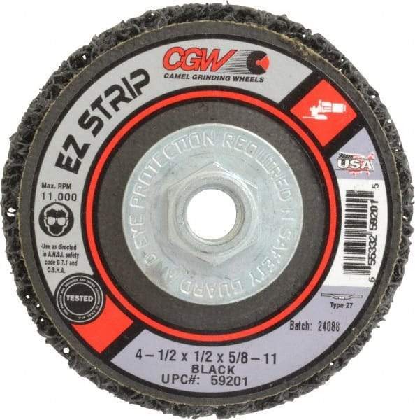 Camel Grinding Wheels - 4-1/2" Coarse Grade Silicon Carbide Deburring Disc - 5/8-11 Threaded Center Hole, Arbor Connection, Black, 11,000 Max RPM - Americas Industrial Supply