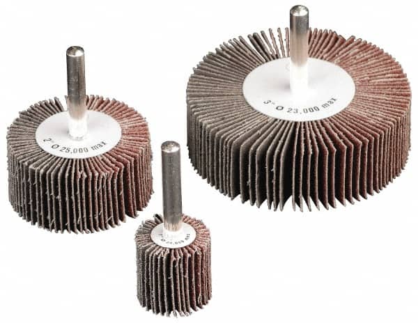 Camel Grinding Wheels - 2" Diam x 2" Face Width, Medium Aluminum Oxide Coated Mounted Flap Wheel - 1/4" Shank Mount, 80 Grit, 25,000 Max RPM - Americas Industrial Supply