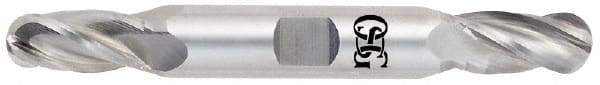 OSG - 7/16" Diam, 7/8" LOC, 4 Flute Solid Carbide Ball End Mill - Uncoated, Double End, 4" OAL, 1/2" Shank Diam, Spiral Flute - Americas Industrial Supply