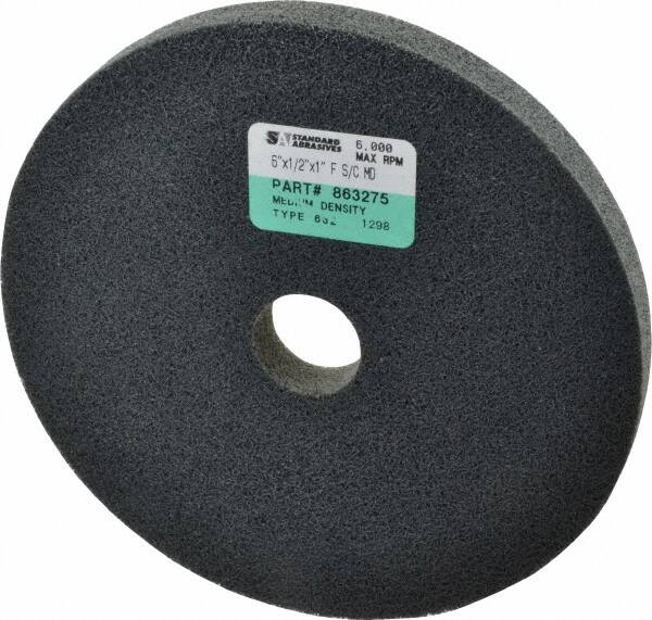 Standard Abrasives - 6" Diam, 1/2" Face Width, 1" Center Hole, Fine Grade, Silicon Carbide Deburring Wheel - Unitized, Soft/Medium Density 6 Grade, 6,000 RPM - Americas Industrial Supply