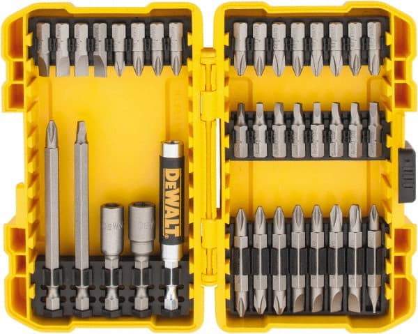 DeWALT - 37 Piece, Screwdriver Bit Set - #1, #2 & #3 Phillips, #1, #2 & #3 Square Recess, #6, #8 & #10 Slotted - Americas Industrial Supply