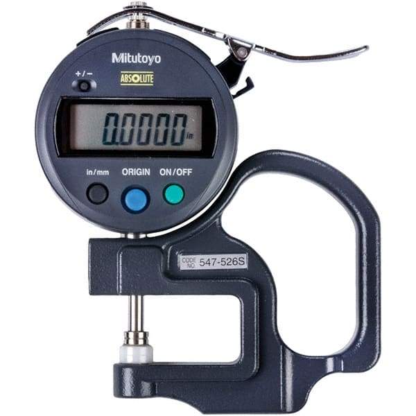 Mitutoyo - 0mm to 12mm Measurement, 0.001mm Resolution Electronic Thickness Gage - Accurate up to 0.0002", 1.5 N Measuring Force - Americas Industrial Supply