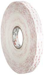 3M - 1" x 36 Yd Acrylic Adhesive Double Sided Tape - 45 mil Thick, White, Acrylic Foam Liner, Continuous Roll, Series 4950 - Americas Industrial Supply