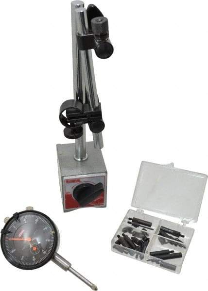 SPI - 0.001" Graduation, 0-100 Dial Reading, Dial Indicator & Base Kit - 63mm Base Length x 50mm Base Width x 55mm Base Height, 2" Dial Diam - Americas Industrial Supply