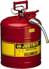 Justrite - 5 Gal Galvanized Steel Type II Safety Can - 17-1/2" High x 11-3/4" Diam, Red with Yellow - Americas Industrial Supply