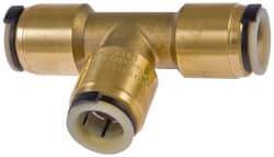 Watts - 3/4 x 1/2 x 1/2" Outside Diam, Lead Free Brass Push-to-Connect Tube Union Tee - 250 Max psi, Tube to Tube Connection, EPDM O-Ring, Lead-Free - Americas Industrial Supply