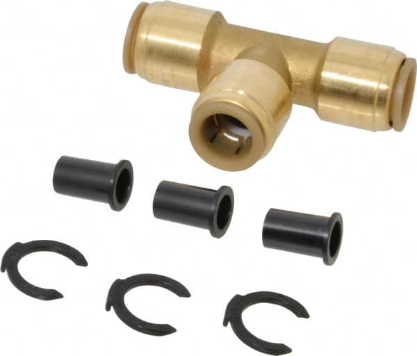 Watts - 1/2 x 1/2 x 1/2" Outside Diam, Lead Free Brass Push-to-Connect Tube Union Tee - 250 Max psi, Tube to Tube Connection, EPDM O-Ring, Lead-Free - Americas Industrial Supply