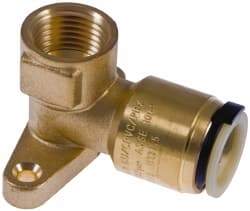 Watts - 1/2" Outside Diam, 1/2 FPT, Lead Free Brass Push-to-Connect Tube Female Drop Ear Elbow - 250 Max psi, Tube to Female NPT Connection, EPDM O-Ring, Lead-Free - Americas Industrial Supply