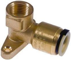 Watts - 1/2" Outside Diam, 1/2 FPT, Lead Free Brass Push-to-Connect Tube Female Drop Ear Elbow - 250 Max psi, Tube to Female NPT Connection, EPDM O-Ring, Lead-Free - Americas Industrial Supply