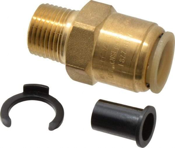 Watts - 1/2" Outside Diam, 1/2 NPT, Lead Free Brass Push-to-Connect Tube Male Connector - 250 Max psi, Tube to Male NPT Connection, EPDM O-Ring, Lead-Free - Americas Industrial Supply