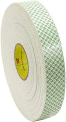 3M - 1/2" x 36 Yd Acrylic Adhesive Double Sided Tape - 62 mil Thick, Off-White, Foam Liner - Americas Industrial Supply