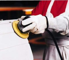 Norton - 5" Diam, 220 Grit Aluminum Oxide Adhesive PSA Disc - Super Fine Grade, Gold, C Weighted Backing, Flexible - Americas Industrial Supply