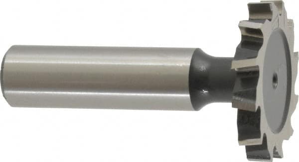 Interstate - 1-1/4" Diam x 3/16" Face Width, High Speed Steel, 14 Teeth, Shank Connection Woodruff Keyseat Cutter - Uncoated, 2-3/16" OAL x 1/2" Shank, Staggered Teeth, ANSI 610, Old Standard 19 - Americas Industrial Supply