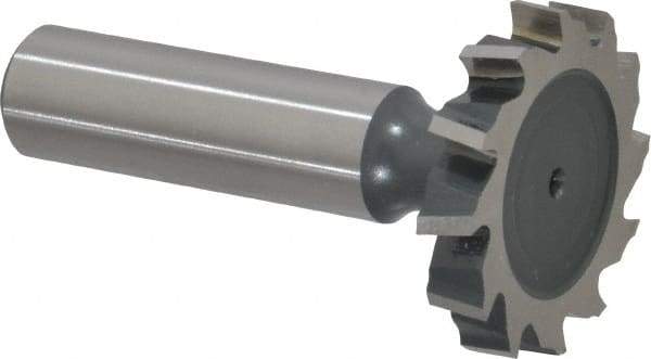 Interstate - 1-1/4" Diam x 7/32" Face Width, High Speed Steel, 14 Teeth, Shank Connection Woodruff Keyseat Cutter - Uncoated, 2-7/32" OAL x 1/2" Shank, Staggered Teeth, ANSI 710, Old Standard 20 - Americas Industrial Supply