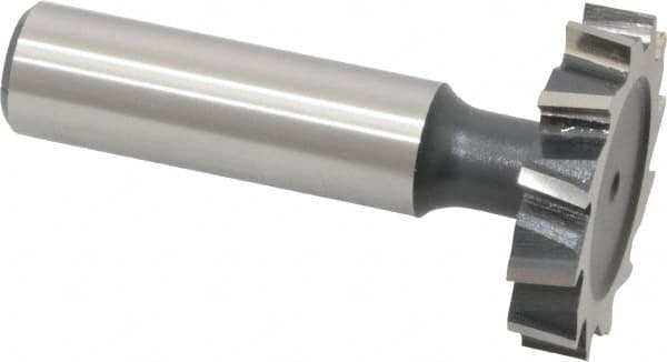 Interstate - 1-1/4" Diam x 1/4" Face Width, High Speed Steel, 14 Teeth, Shank Connection Woodruff Keyseat Cutter - Uncoated, 2-1/4" OAL x 1/2" Shank, Staggered Teeth, ANSI 810, Old Standard 21 - Americas Industrial Supply