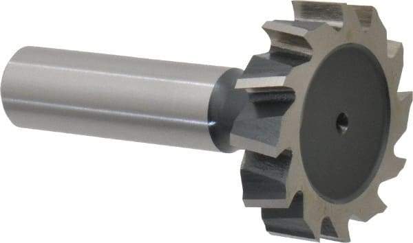 Interstate - 1-3/8" Diam x 5/16" Face Width, High Speed Steel, 14 Teeth, Shank Connection Woodruff Keyseat Cutter - Uncoated, 2-5/16" OAL x 1/2" Shank, Staggered Teeth, ANSI 1011, Old Standard 23 - Americas Industrial Supply