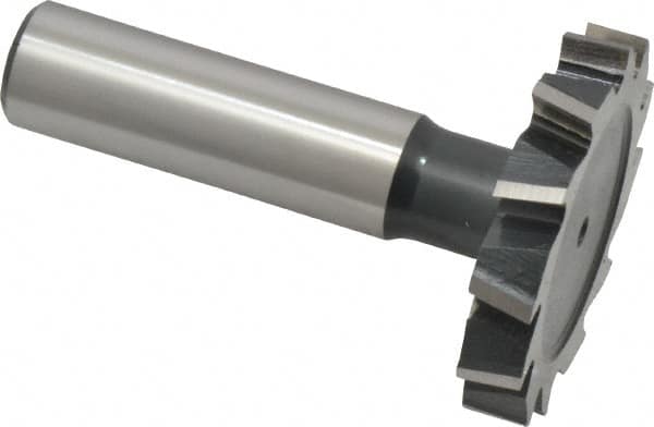 Interstate - 1-1/2" Diam x 1/4" Face Width, High Speed Steel, 16 Teeth, Shank Connection Woodruff Keyseat Cutter - Uncoated, 2-1/4" OAL x 1/2" Shank, Staggered Teeth, ANSI 812, Old Standard 24 - Americas Industrial Supply