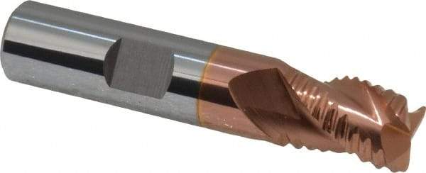 Accupro - 1/2" Diam, Coarse Pitch, 5/8" LOC, 3 Flute Solid Carbide Roughing Square End Mill - TiCN Finish, 2-1/2" OAL, 1/2" Shank Diam, Single End, Centercutting, 30° Helix - Americas Industrial Supply