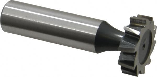 Interstate - 7/8" Diam x 1/4" Face Width, High Speed Steel, 10 Teeth, Shank Connection Woodruff Keyseat Cutter - Uncoated, 2-1/4" OAL x 1/2" Shank, Staggered Teeth, ANSI 807, Old Standard A - Americas Industrial Supply