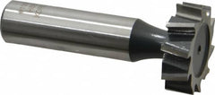 Interstate - 1" Diam x 5/16" Face Width, High Speed Steel, 12 Teeth, Shank Connection Woodruff Keyseat Cutter - Uncoated, 2-5/16" OAL x 1/2" Shank, Staggered Teeth, ANSI 1008, Old Standard B - Americas Industrial Supply