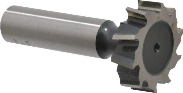 Interstate - 1-1/8" Diam x 5/16" Face Width, High Speed Steel, 12 Teeth, Shank Connection Woodruff Keyseat Cutter - Uncoated, 2-5/16" OAL x 1/2" Shank, Staggered Teeth, ANSI 1009, Old Standard C - Americas Industrial Supply