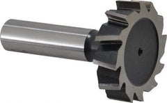 Interstate - 1-1/2" Diam x 3/8" Face Width, High Speed Steel, 16 Teeth, Shank Connection Woodruff Keyseat Cutter - Uncoated, 2-3/8" OAL x 1/2" Shank, Staggered Teeth, ANSI 1212, Old Standard G - Americas Industrial Supply