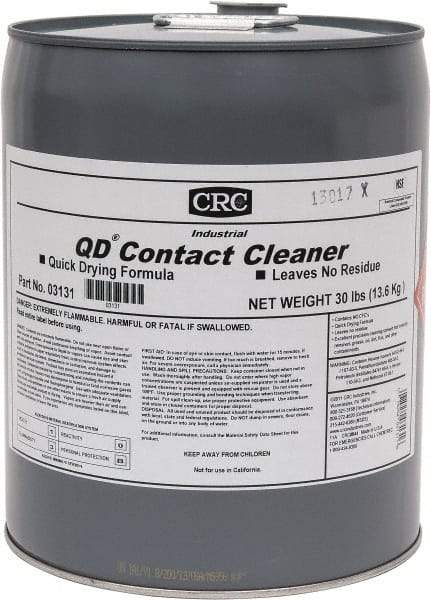 CRC - 5 Gallon Pail Contact Cleaner - 0°F Flash Point, 22,600 Volt Dielectric Strength, Flammable, Food Grade, Plastic Safe - Americas Industrial Supply