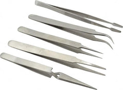 Value Collection - Stainless Steel Tweezer Set - 5 Piece - Americas Industrial Supply