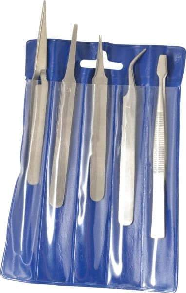 Value Collection - Stainless Steel Tweezer Set - 5 Piece - Americas Industrial Supply