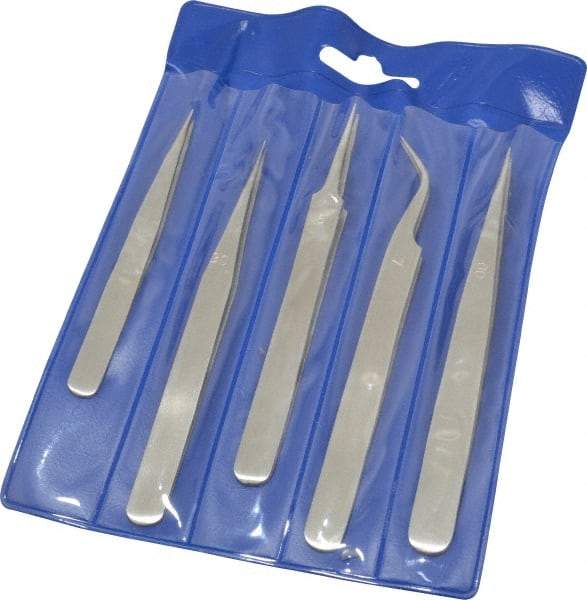 Value Collection - Stainless Steel Tweezer Set - 5 Piece - Americas Industrial Supply